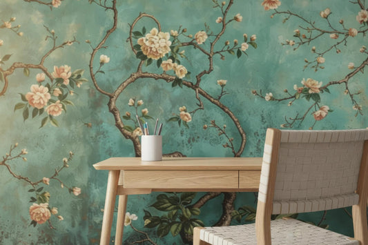 Vintage Chinoiserie Bird Blossom Peel Stick Wallpaper