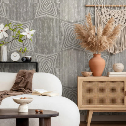 Beige Boho Abstract Peel and Stick Wallpaper - Removable Wall Art Decor