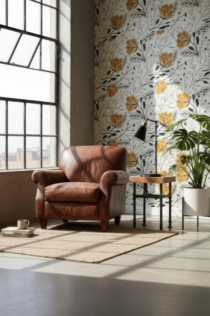 Tropical Palm Leaf Wallpaper - Peel & Stick Removable Wall Decor