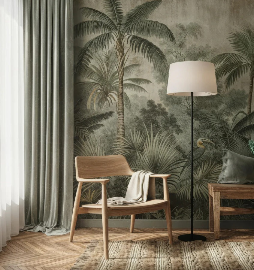 Tropical Palm Tree Peel and Stick Wallpaper - Vintage Rainforest Wall Mural