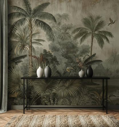 Tropical Palm Tree Peel and Stick Wallpaper - Vintage Rainforest Wall Mural