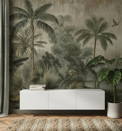Tropical Palm Tree Peel and Stick Wallpaper - Vintage Rainforest Wall Mural