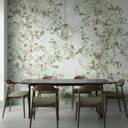 Vintage Botanical Bird Wall Mural - Peel and Stick or Traditional Wallpaper