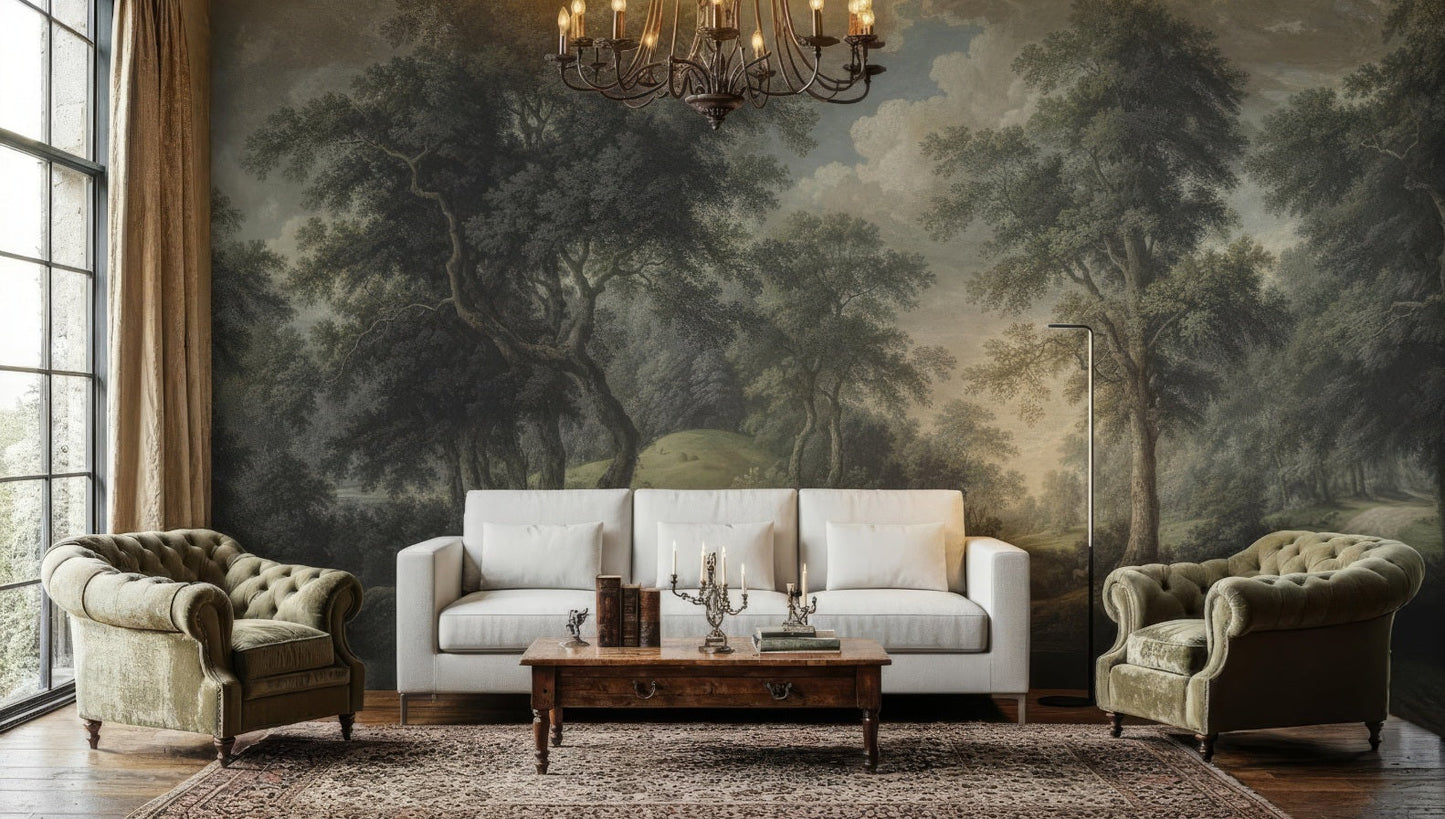 Vintage Botanical Trees Landscape Peel and Stick Wall Mural Wallpaper