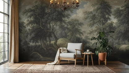 Vintage Botanical Trees Landscape Peel and Stick Wall Mural Wallpaper
