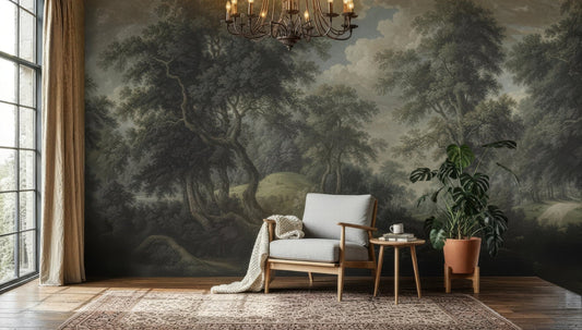 Vintage Botanical Trees Landscape Peel and Stick Wall Mural Wallpaper