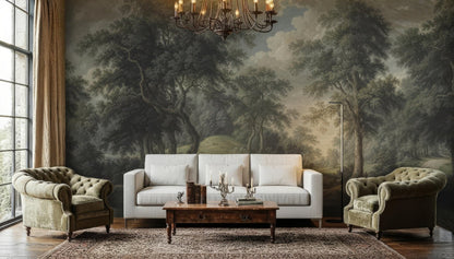 Vintage Botanical Trees Landscape Peel and Stick Wall Mural Wallpaper