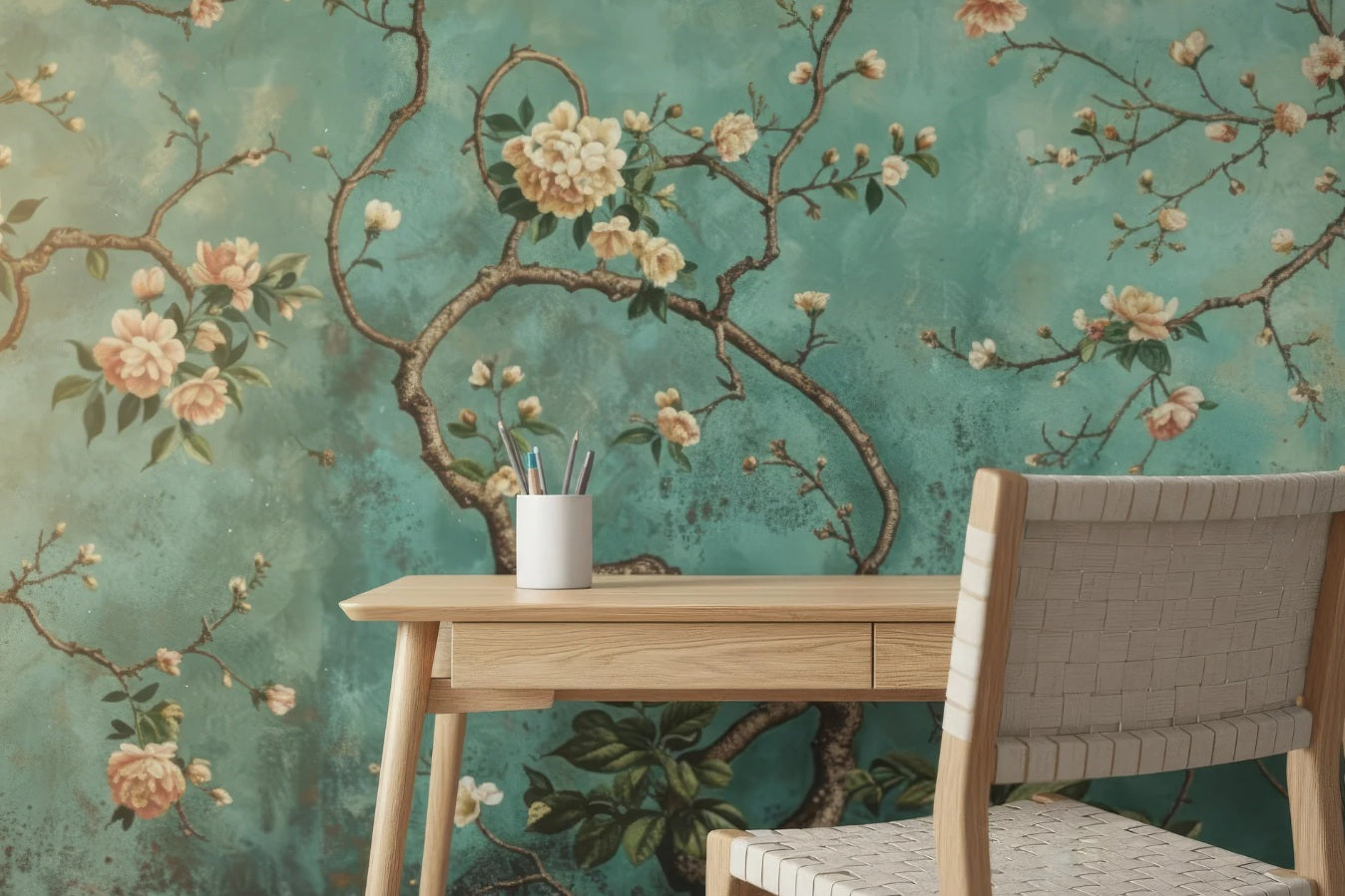 Vintage Chinoiserie Bird Blossom Peel Stick Wallpaper