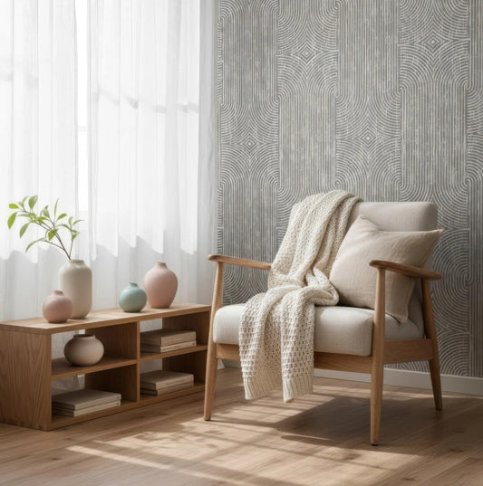 Beige Boho Abstract Peel and Stick Wallpaper - Removable Wall Art Decor